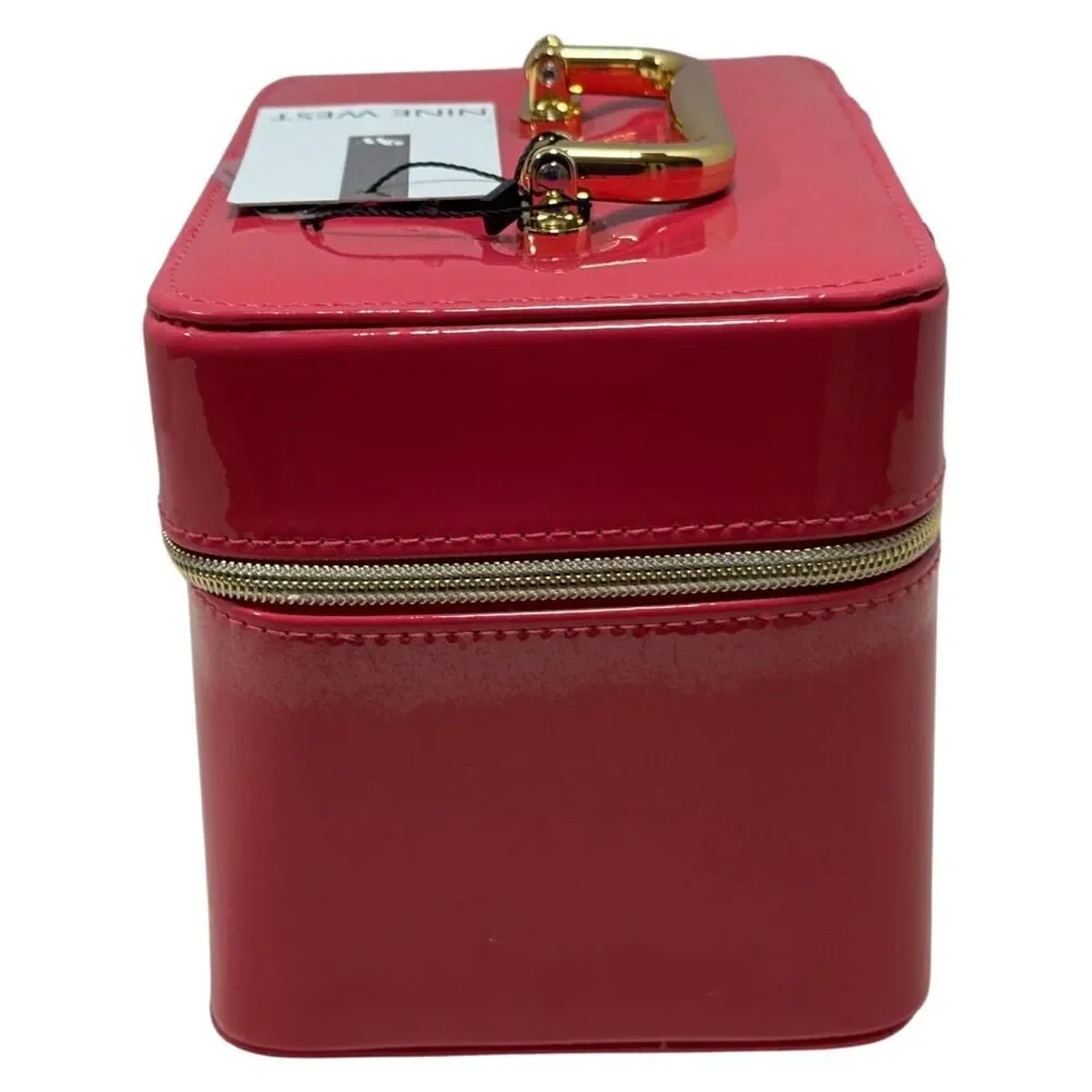 Nine West Jewelry Case Travel Organizer Pink Patent Leather Zip Box New